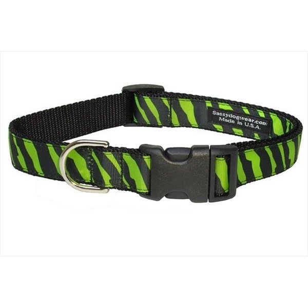 Sassy Dog Wear Sassy Dog Wear ZEBRA-GREEN-BLK.4-C Zebra Dog Collar; Green & Black - Large ZEBRA-GREEN/BLK.4-C